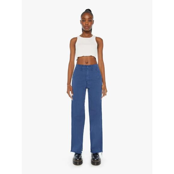 Mother Major Zip Sneak Fray in Insignia Blue Jeans Wide Leg 28